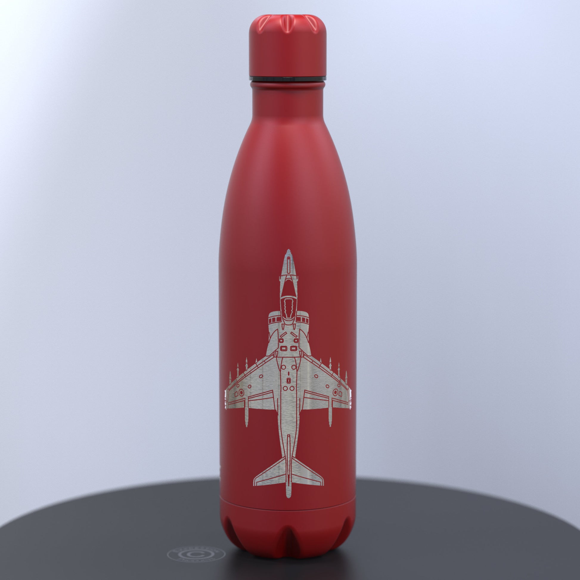 Matt Red Thermal Water Bottle Engraved With a Harrier Jump Jet