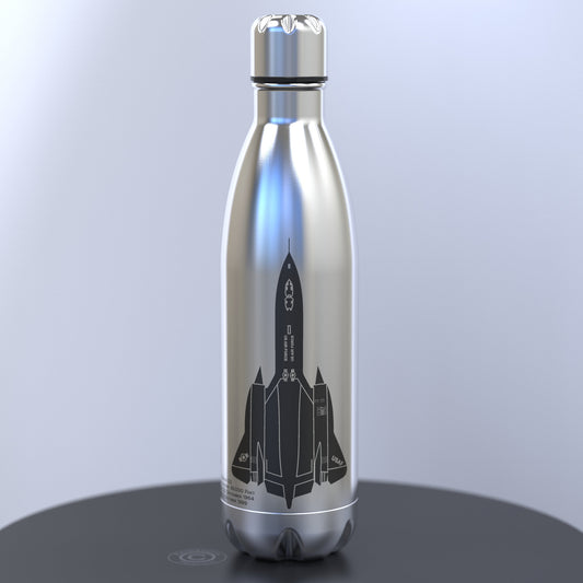 USAF Blackbird SR 71 Engraved Stainless Steel Water Bottle in Silver with Black Image