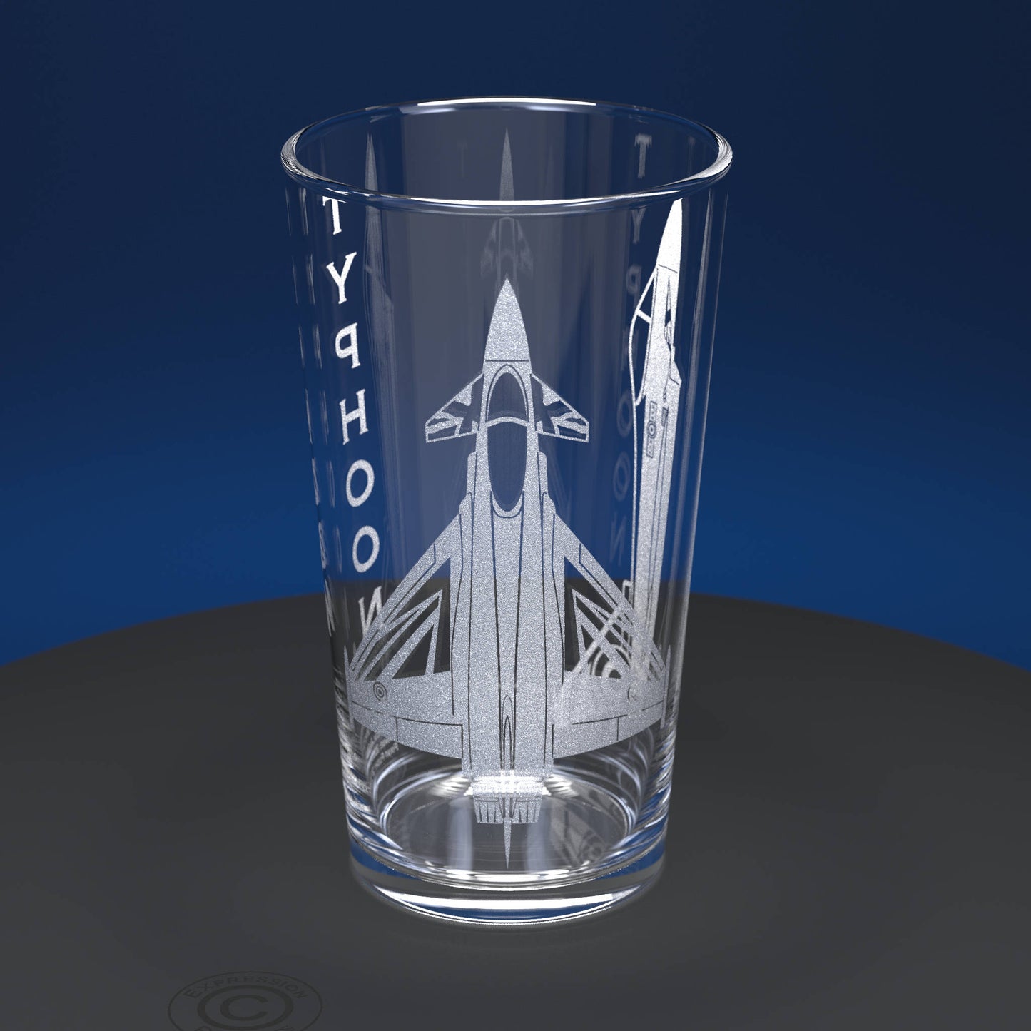 Pint Glass Engraved With Typhoon Blackjack RAF Jet