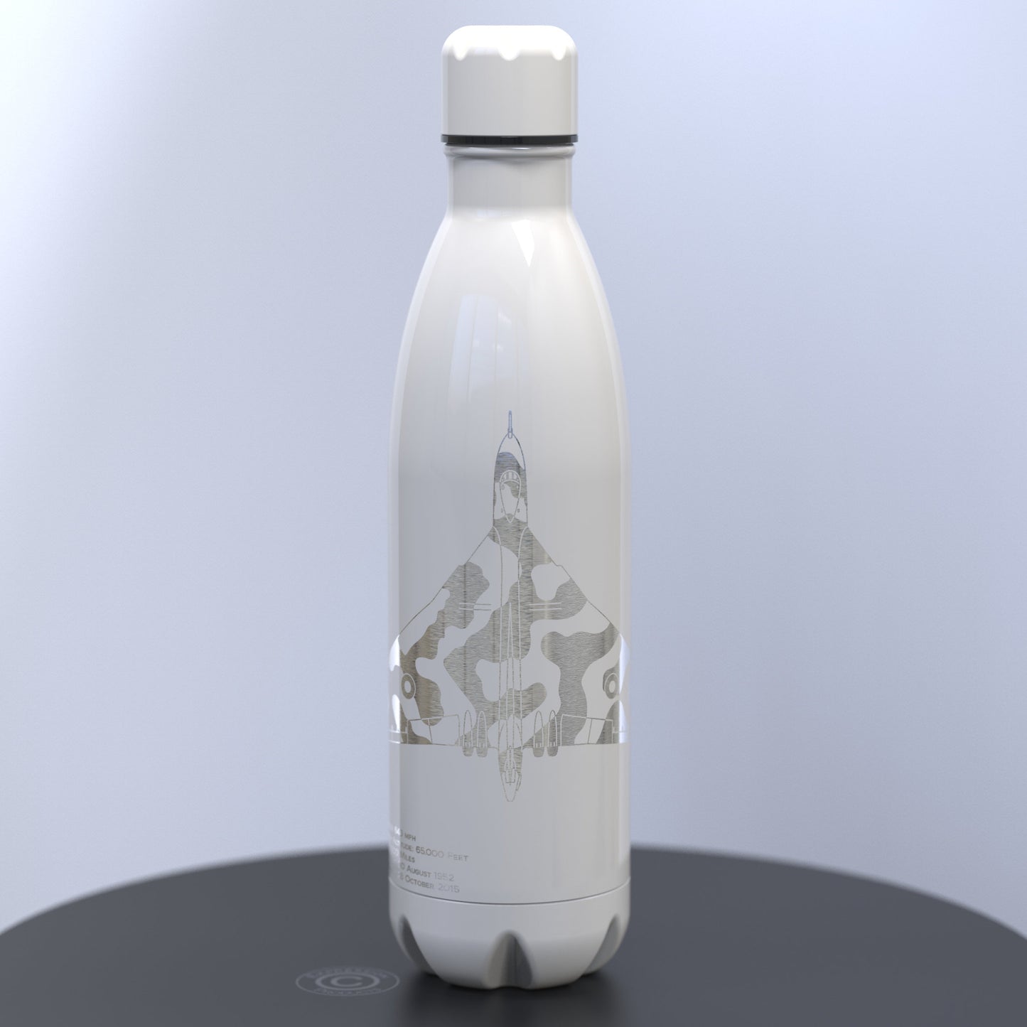 White Water Bottle with engraved silver image of the Avro Vulcan XH558
