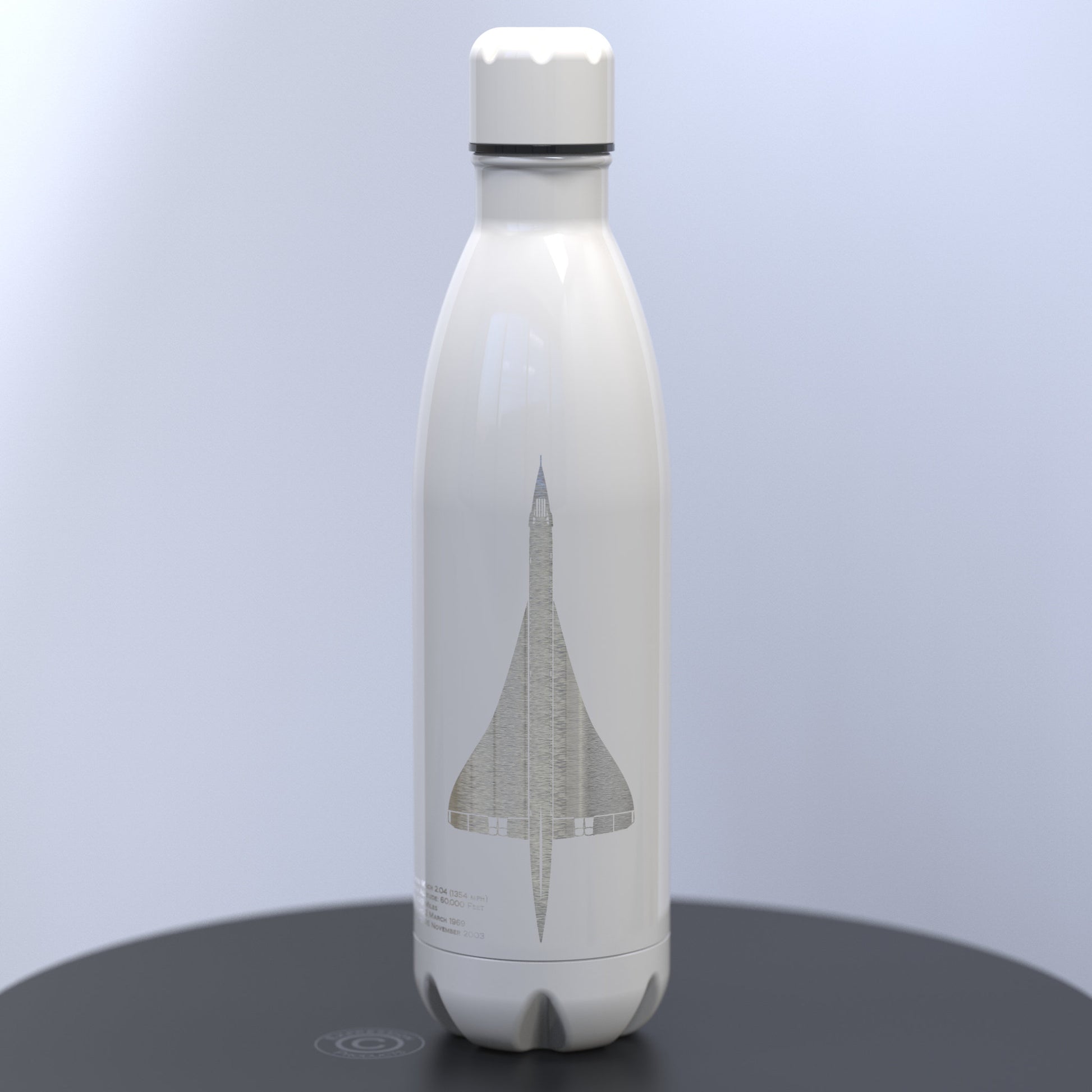 Matt White Thermal Water Bottle Engraved With Concorde Design
