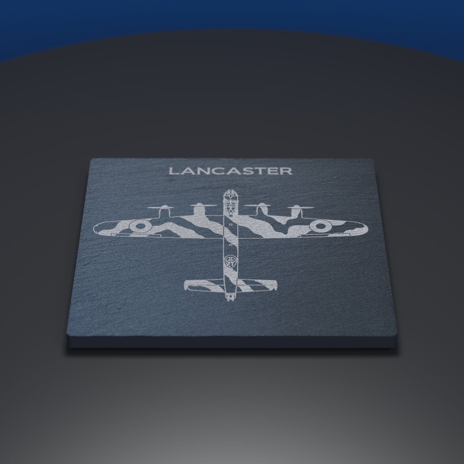Slate coaster engraved with WW2 Lancaster Bomber Aircraft