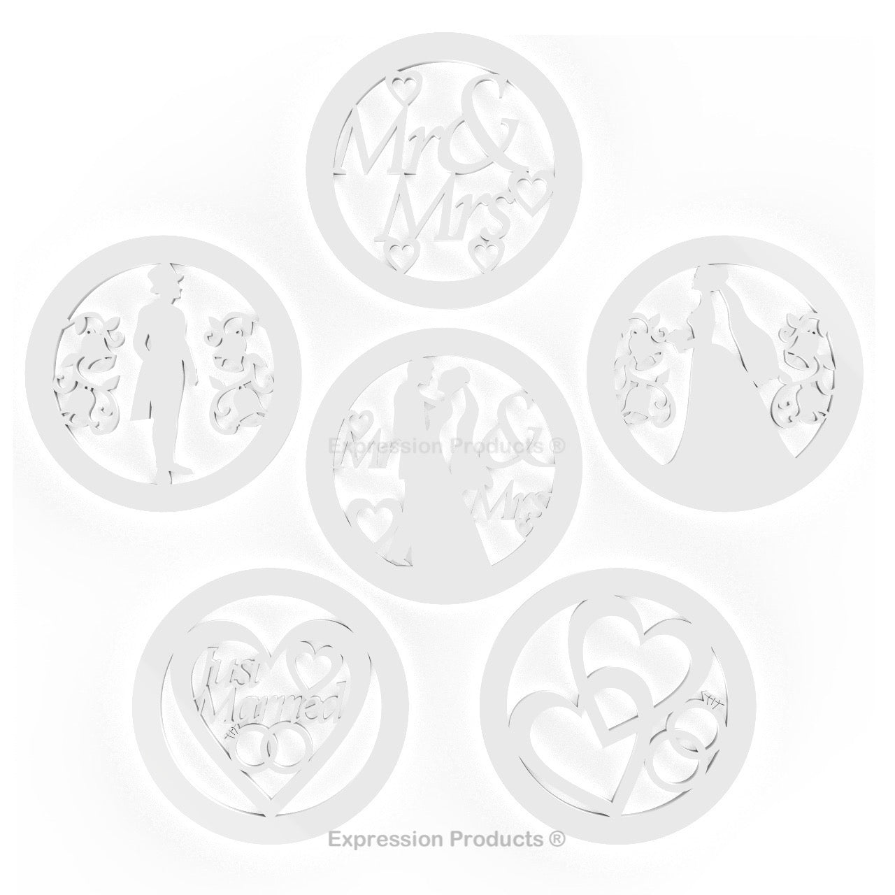 6 - Wedding Drink Coasters - Black or White Acrylic Wedding Table Decorations - Expression Products Ltd