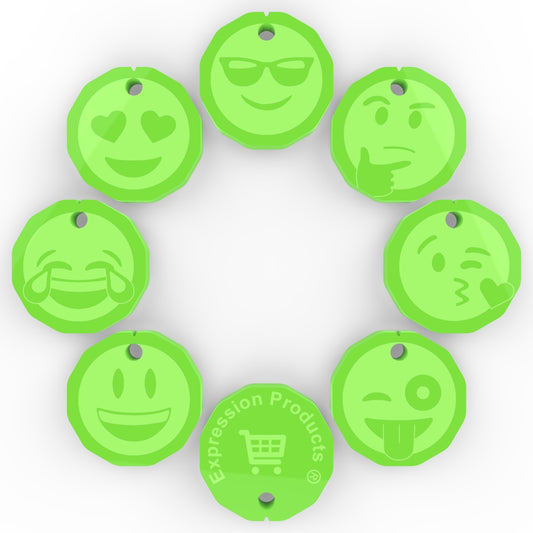 8 - New 12 Sided One Pound Coin £1 Shopping Trolley Tokens, 7 Emoji + 1 Branded