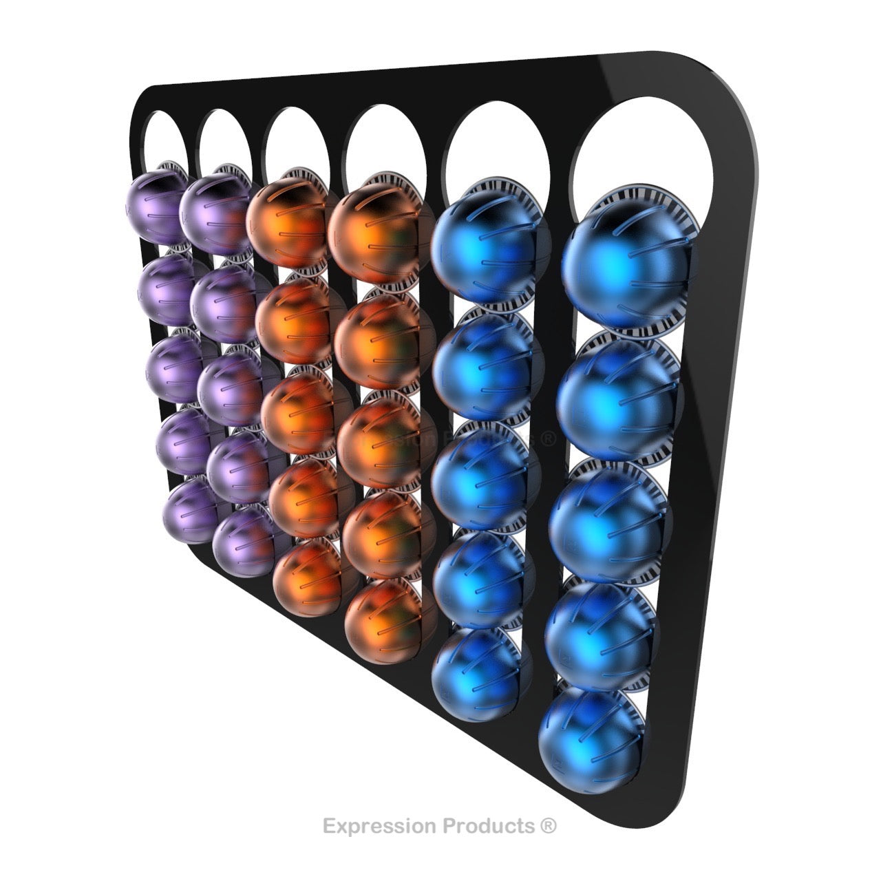 Magnetic Nespresso Vertuo capsule holder shown in black holding 30 pods