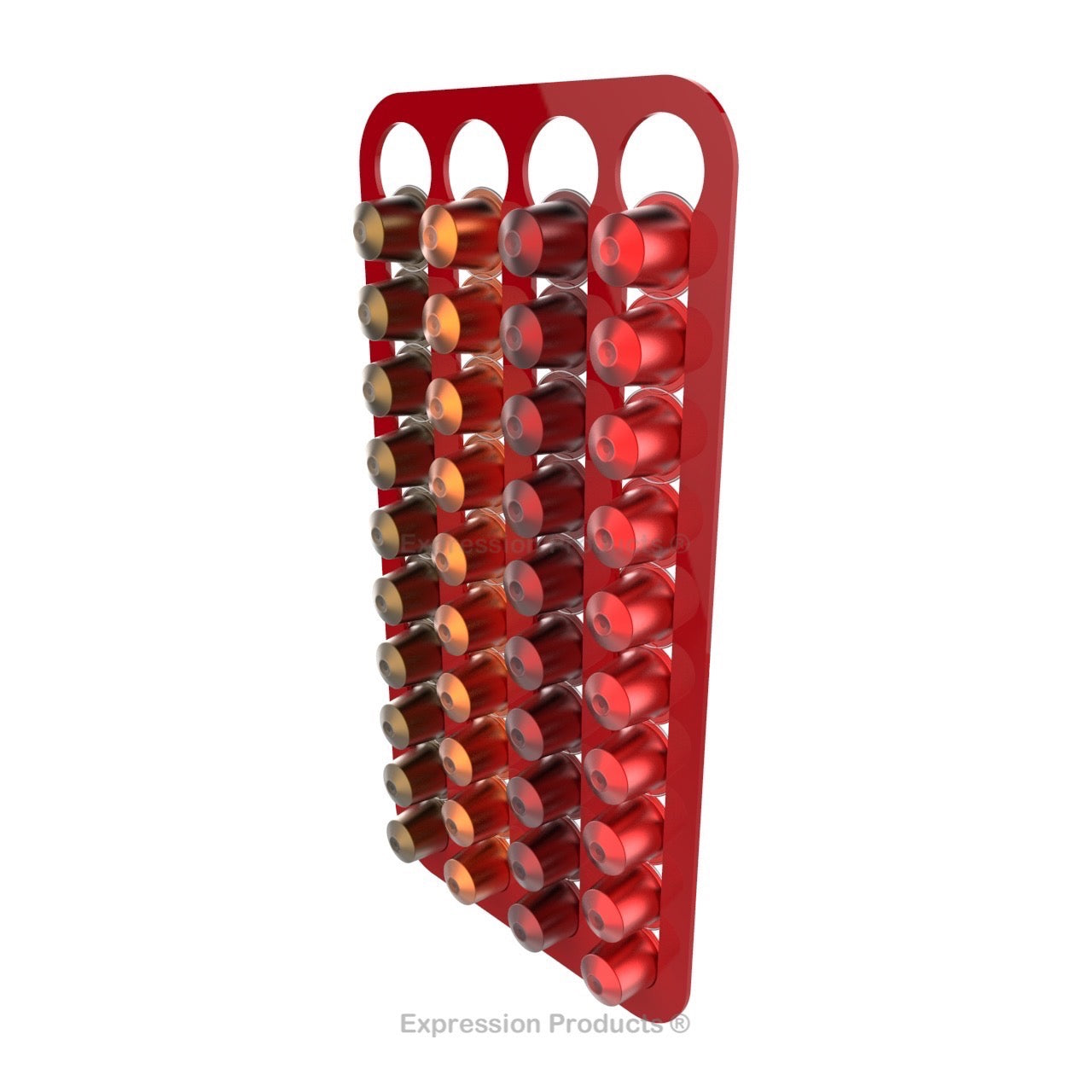 Magnetic Nespresso Original Line coffee pod holder shown in red holding 40 pods
