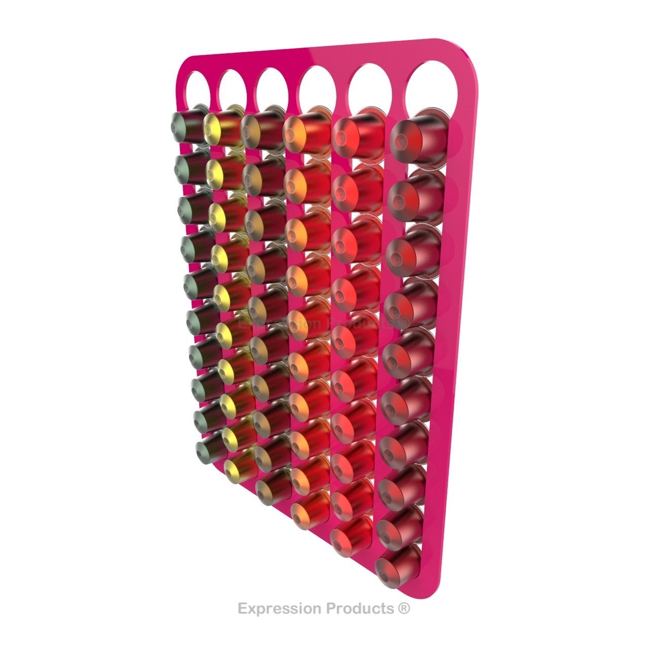 Magnetic Nespresso Original Line coffee pod holder shown in pink holding 60 pods