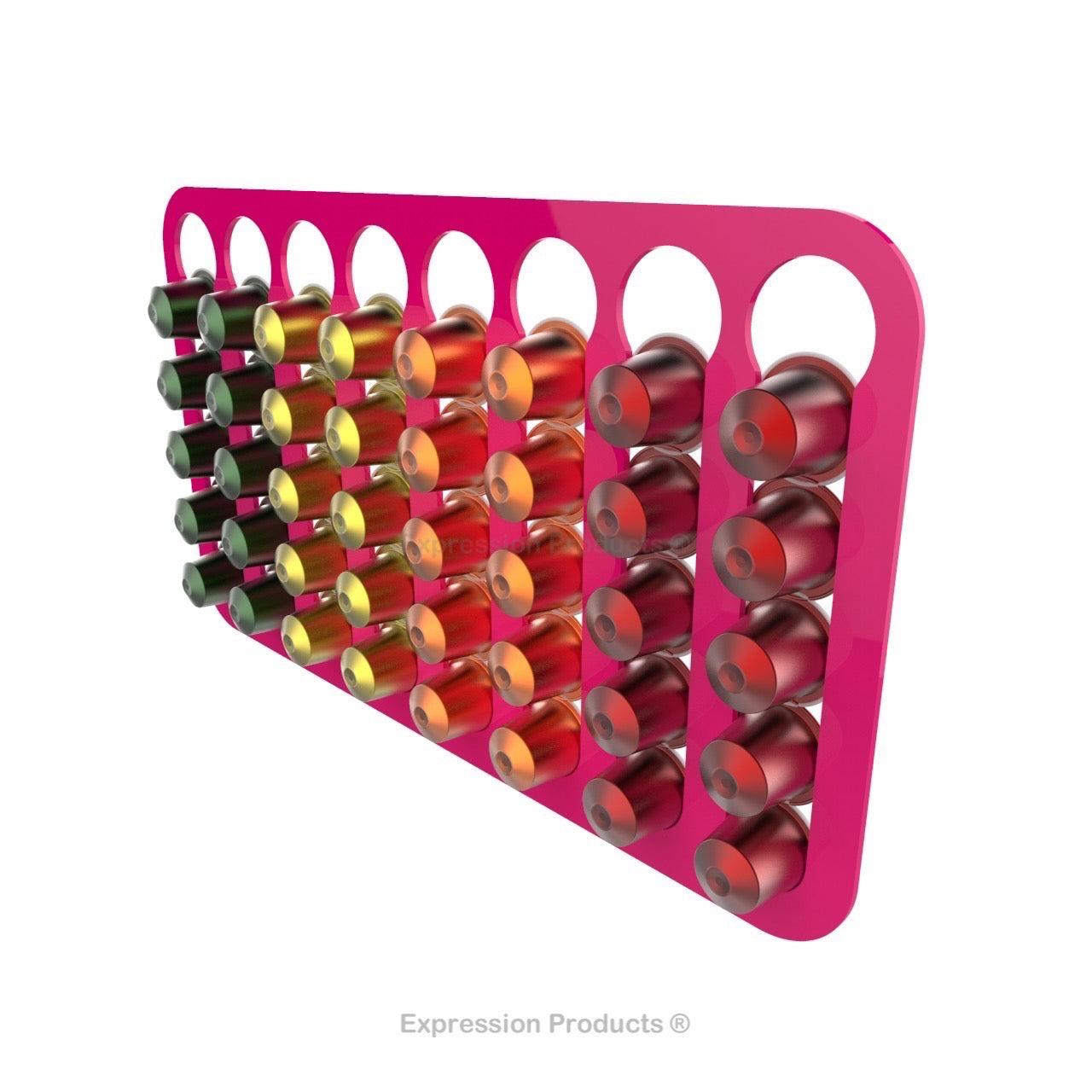Magnetic Nespresso Original Line coffee pod holder shown in pink holding 40 pods